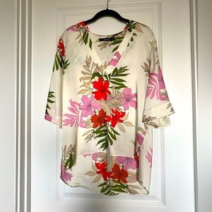 Zara silk tunic style flowered blouse. Size Medium